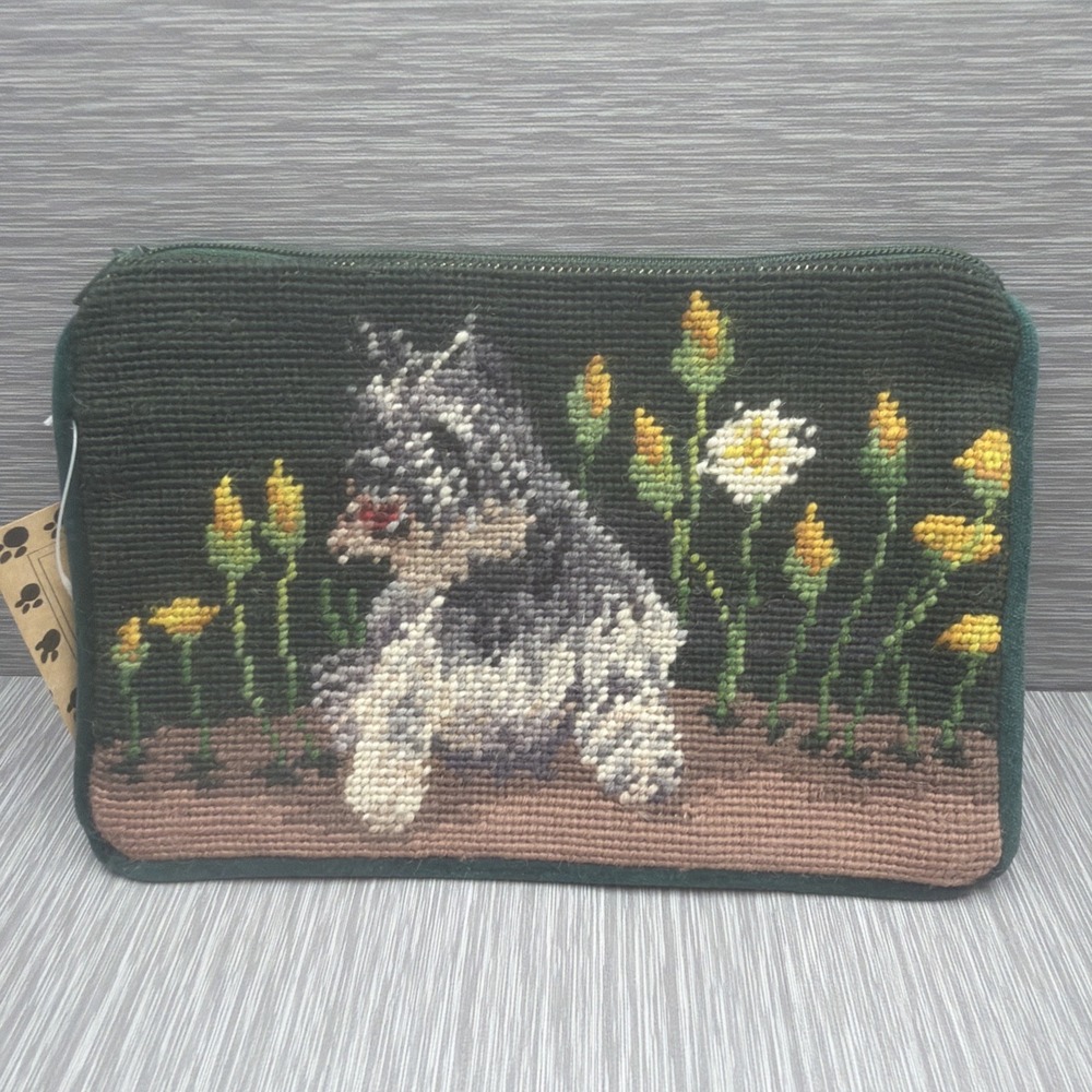 Charles Keath Schnauzer Needlepoint Cosmetic Bag Wool Dog Pouch Vintage NWT